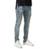 Men's Ripped Patch Jeans Basic Pleated Jeans Mid Waist Straight Pants
